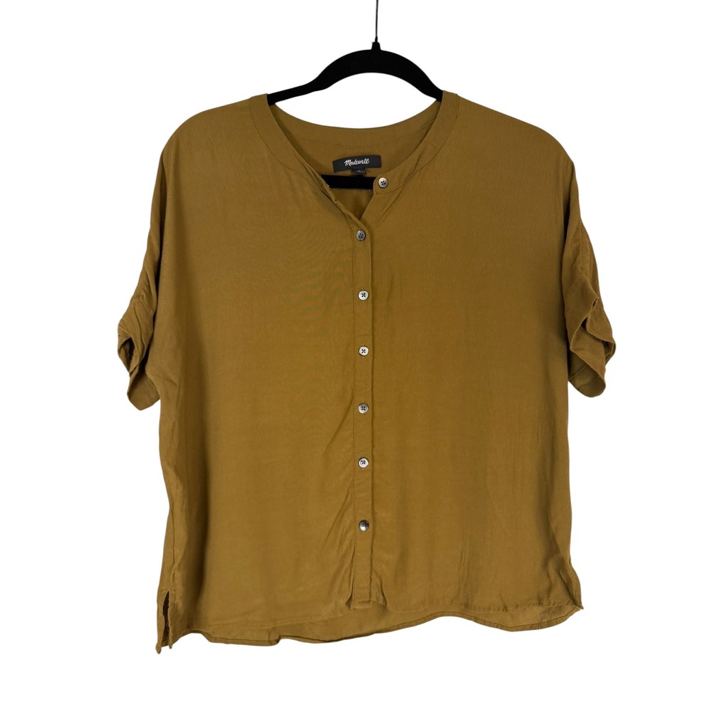 Madewell Short Sleeve Button Up Top Ochre Mustard Viscose Blouse XS